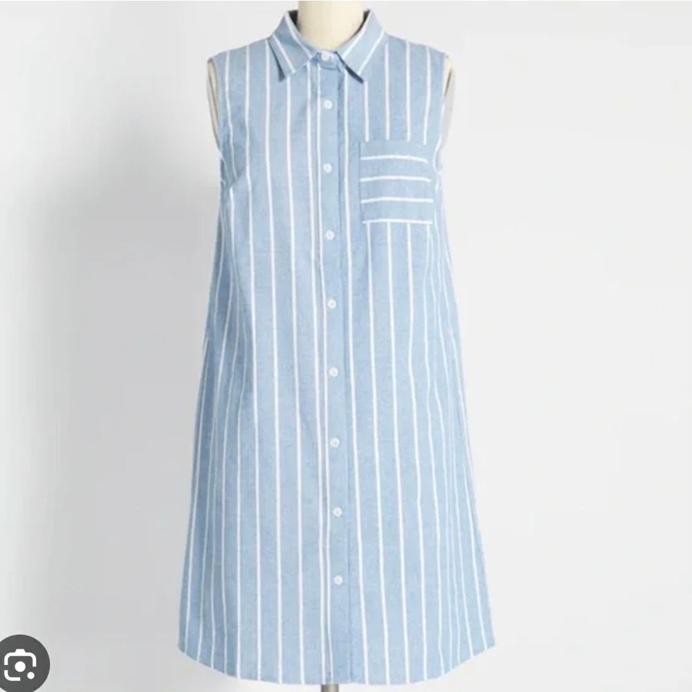 Modcloth prep shirt dress sleeveless striped blue and white